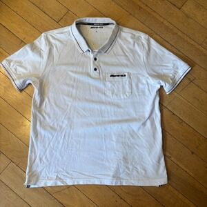 Mercedes AMG Polo Shirt Men XL White 100% Cotton Embroidered Logo Tipped F1